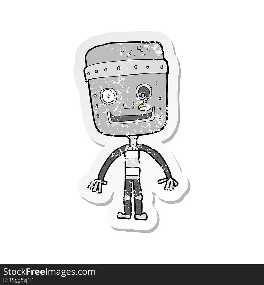 retro distressed sticker of a cartoon funny robot