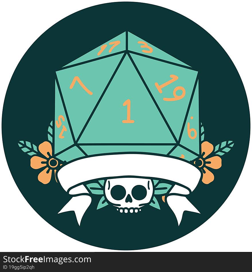 icon of natural one d20 dice roll. icon of natural one d20 dice roll