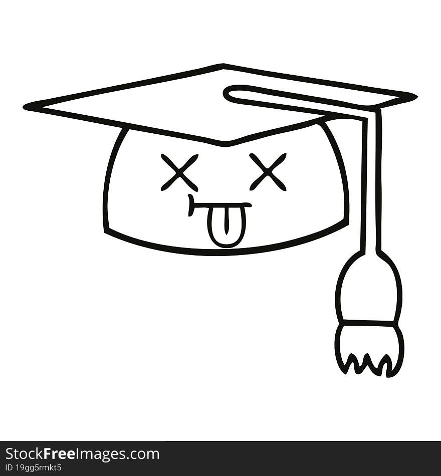 line drawing cartoon graduation hat