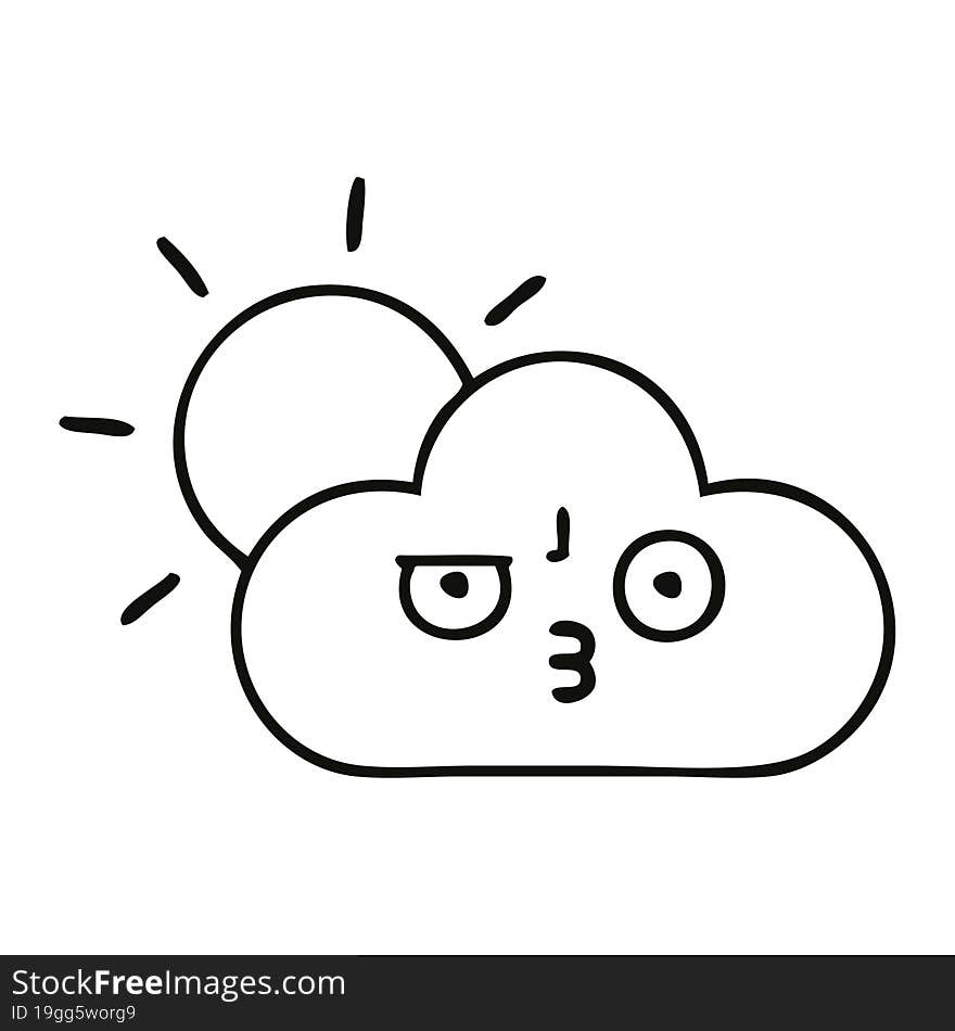 line drawing cartoon of a sunshine and cloud