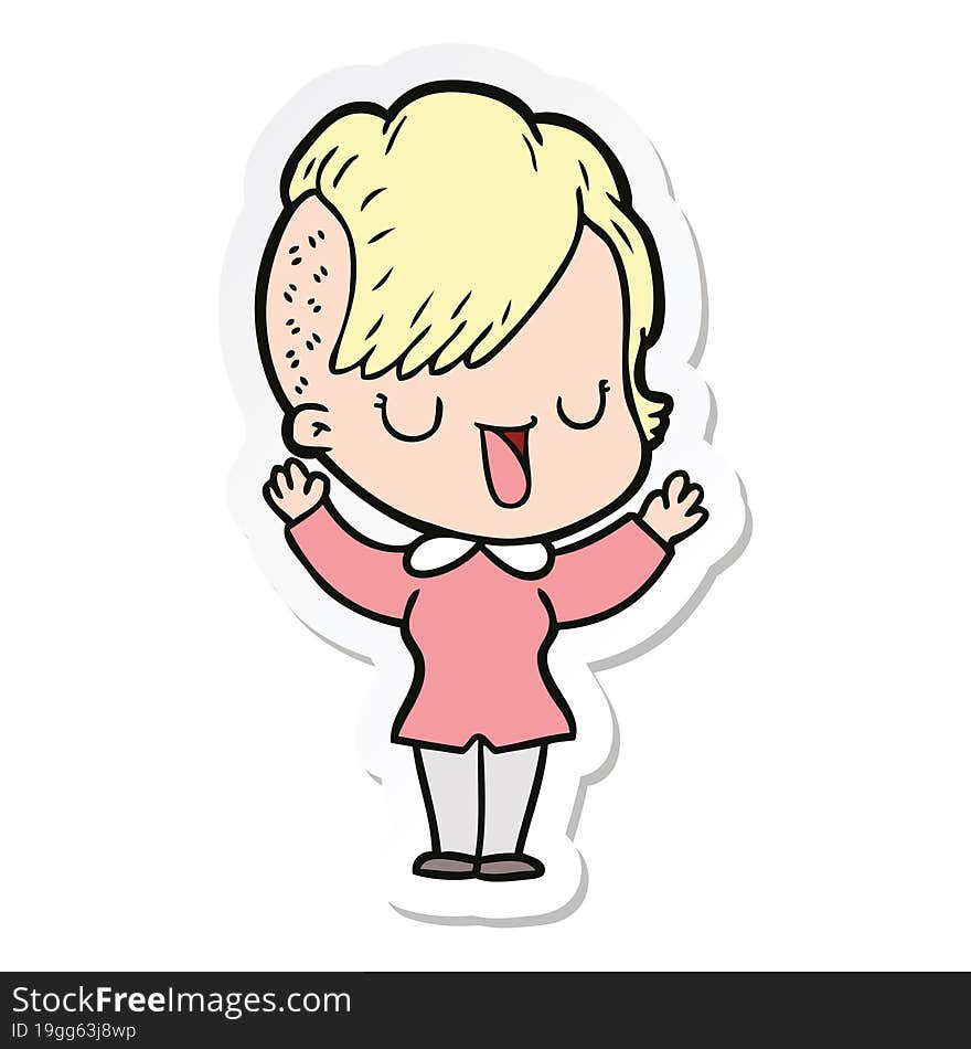 Sticker Of A Cute Cartoon Girl With Hipster Haircut