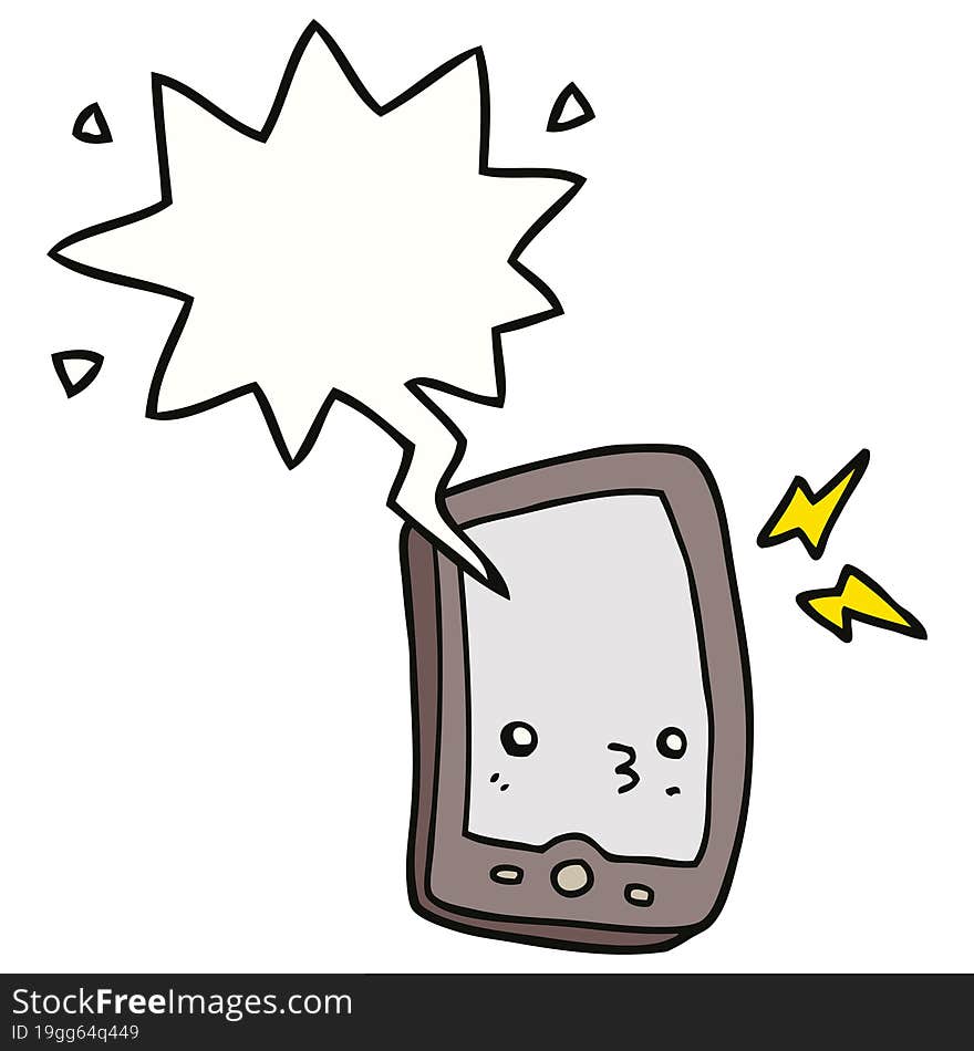 cartoon mobile phone and speech bubble