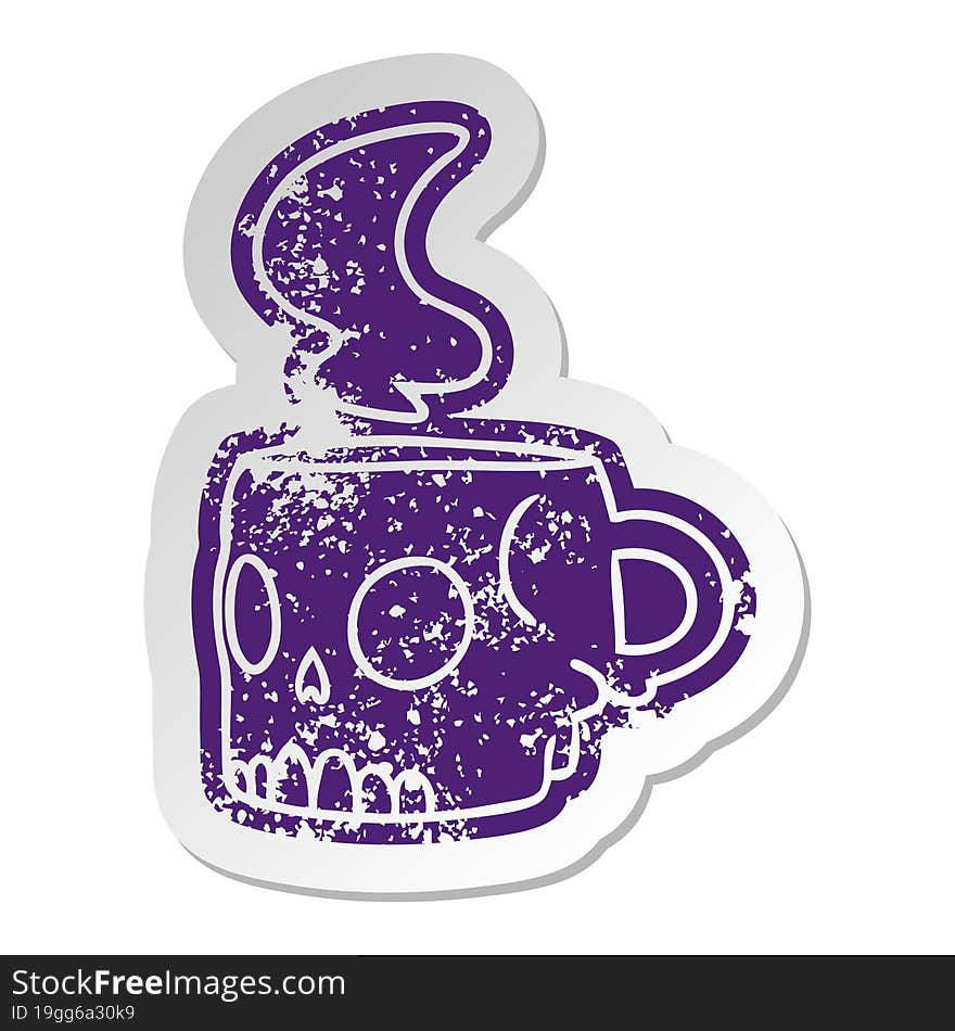 distressed old sticker of a skull mug