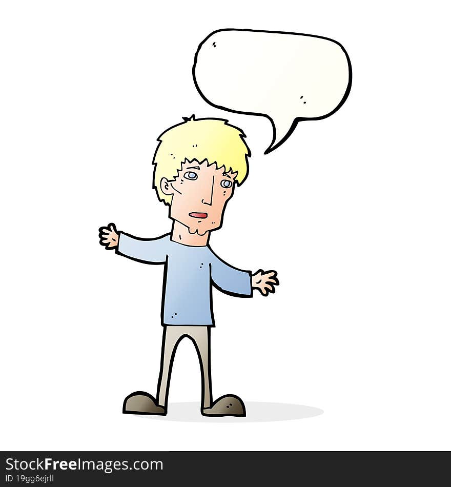 cartoon worried man with speech bubble