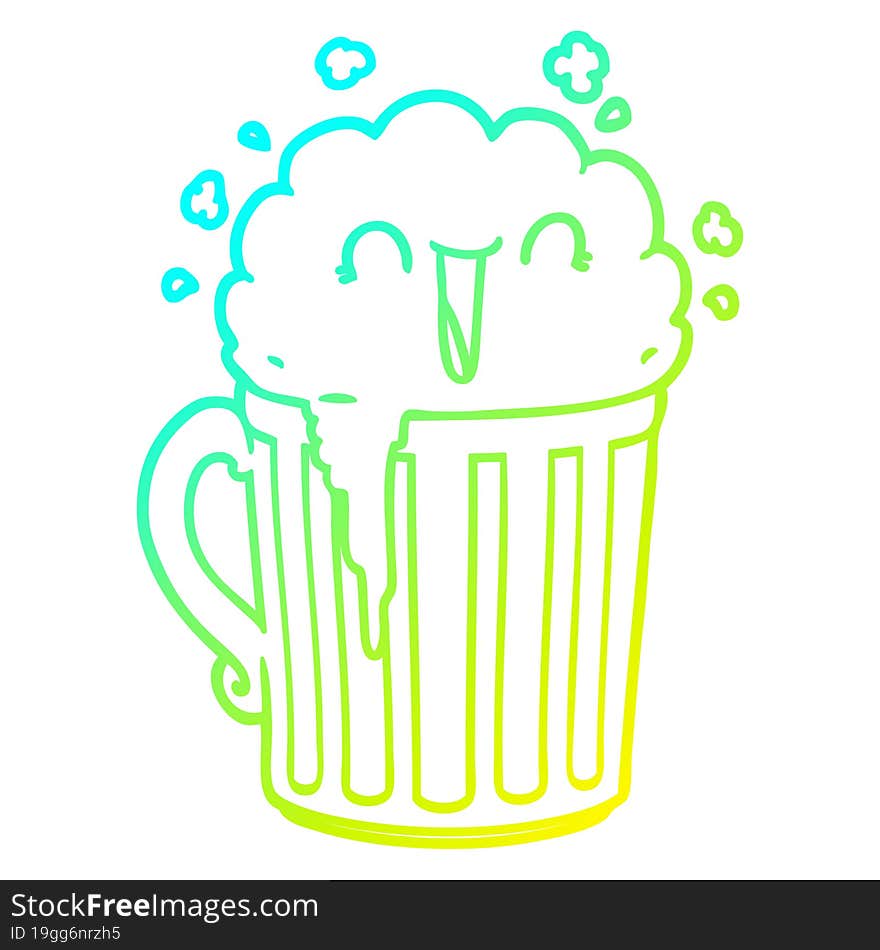 Cold Gradient Line Drawing Happy Cartoon Mug Of Beer