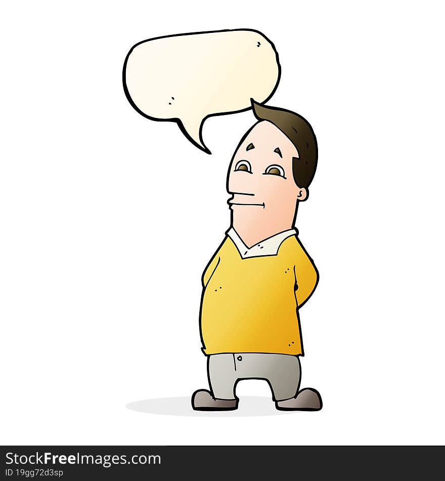 cartoon friendly man with speech bubble