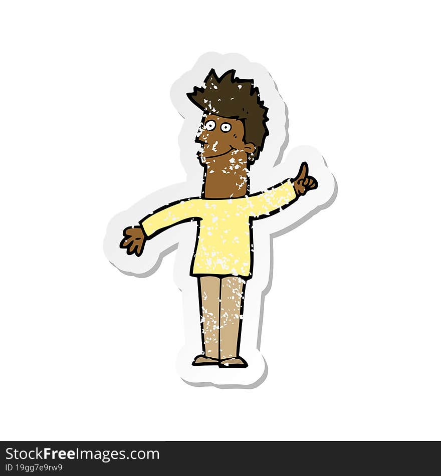 retro distressed sticker of a cartoon man with idea