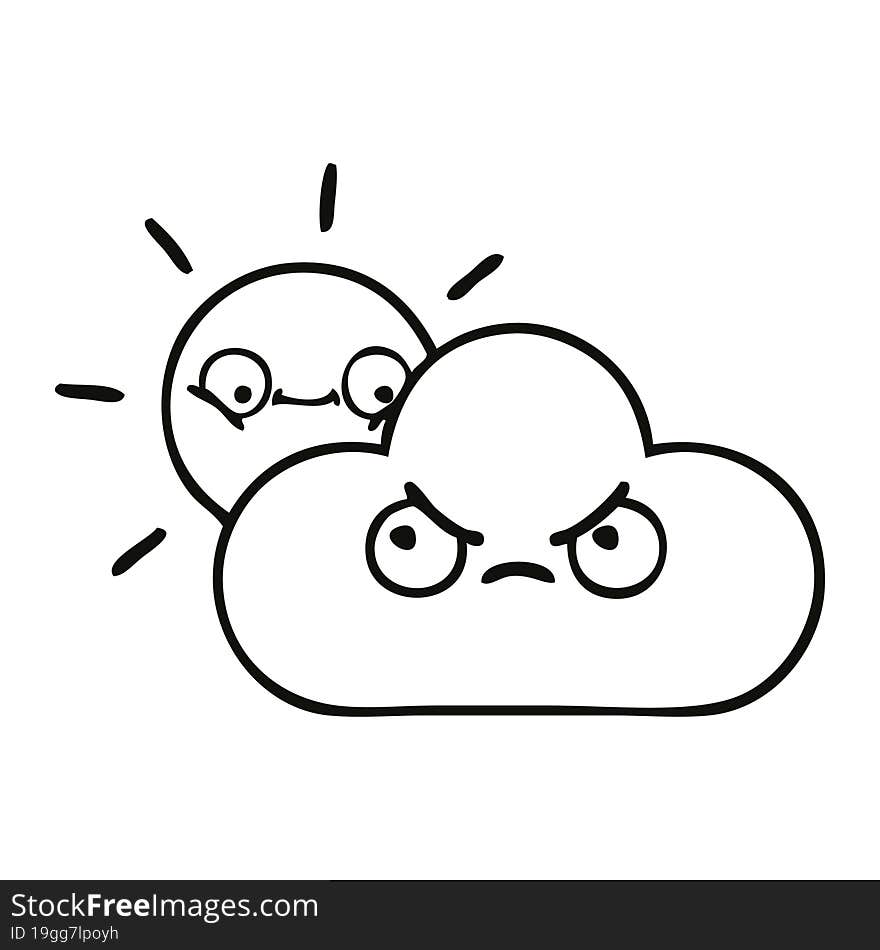 line drawing cartoon of a sunshine and cloud