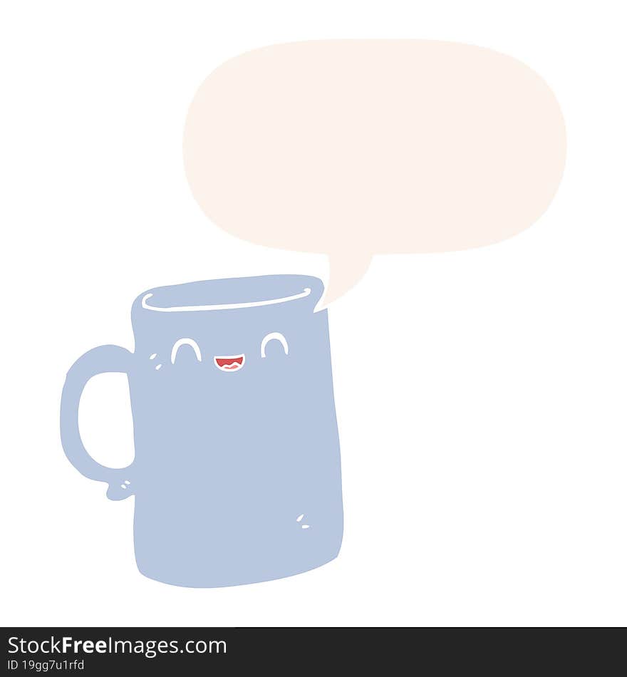 Cartoon Mug And Speech Bubble In Retro Style