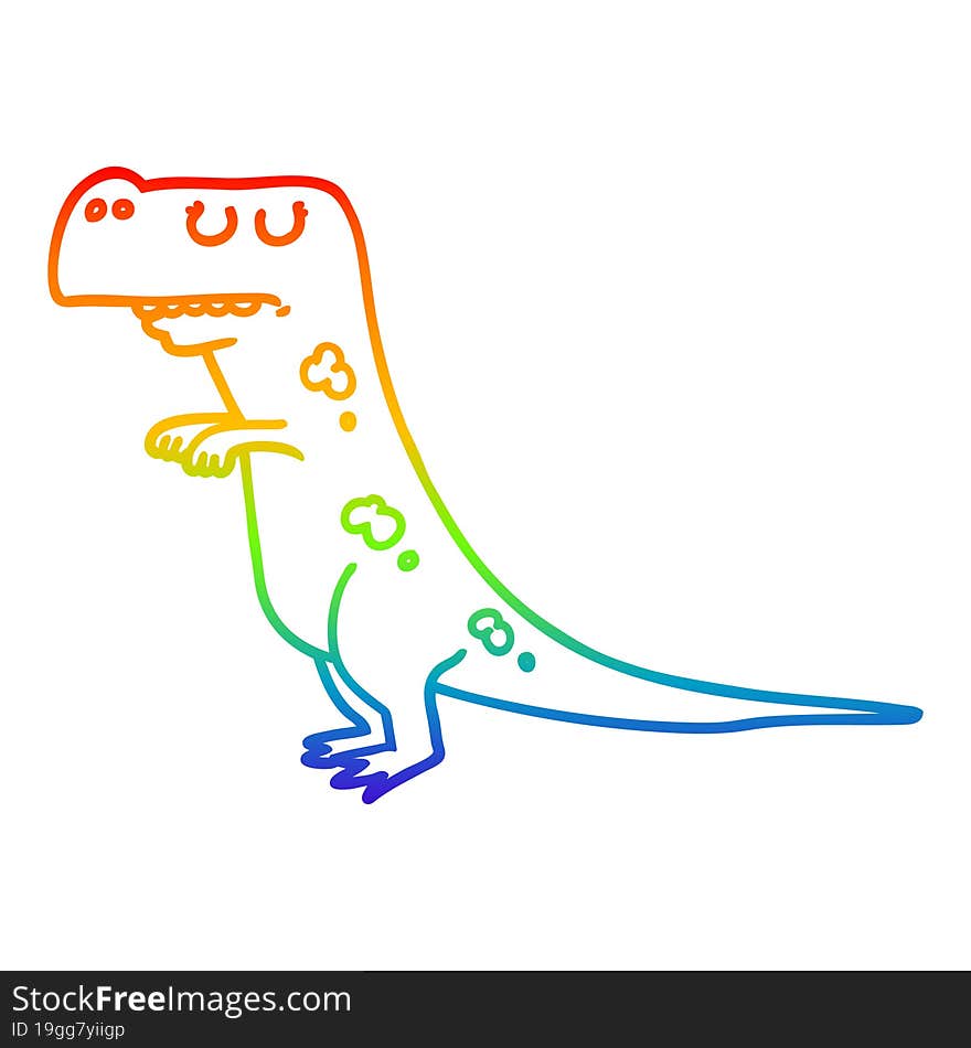 rainbow gradient line drawing of a cartoon dinosaur