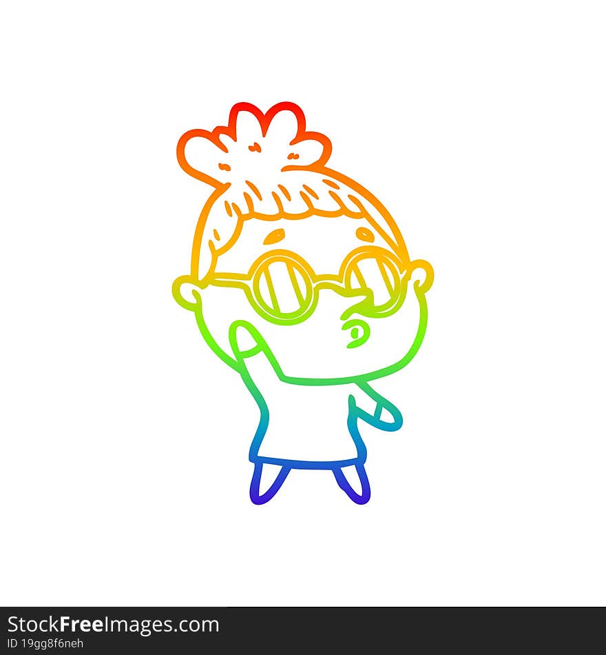 rainbow gradient line drawing cartoon woman wearing glasses