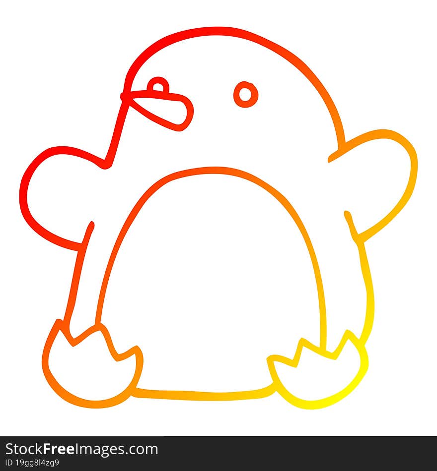 warm gradient line drawing of a cartoon dancing penguin