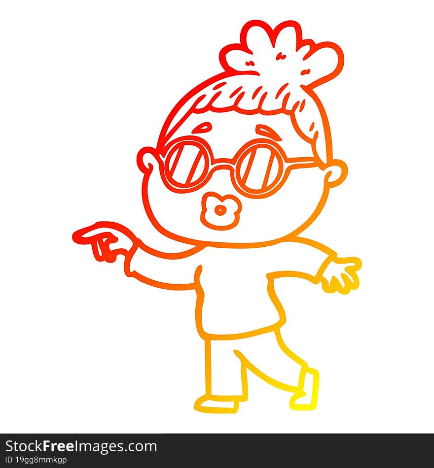 warm gradient line drawing of a cartoon woman wearing spectacles