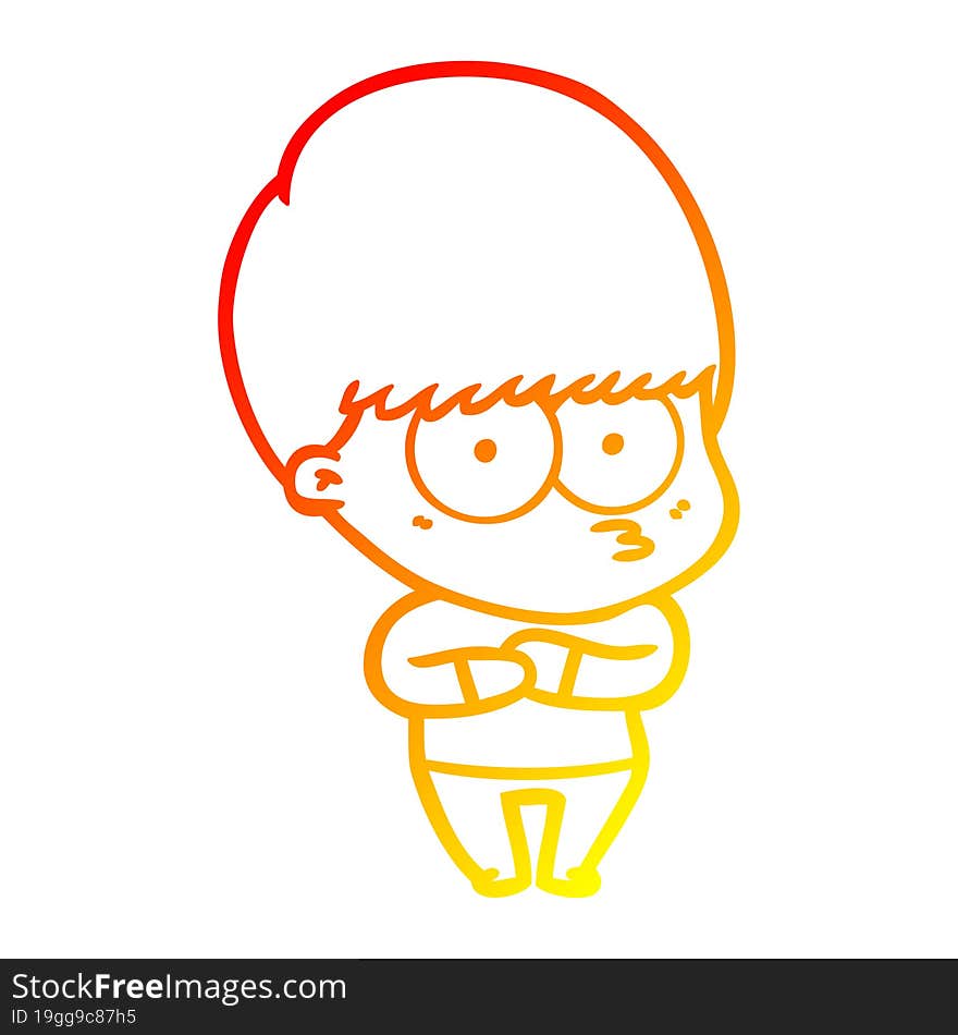 warm gradient line drawing nervous cartoon boy