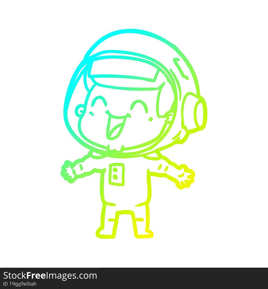 cold gradient line drawing of a happy cartoon astronaut