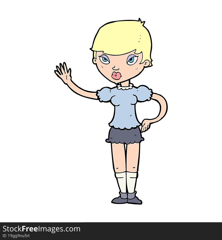 cartoon woman waving