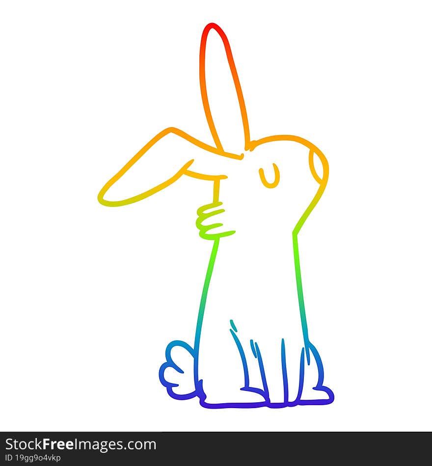 rainbow gradient line drawing of a cartoon rabbit