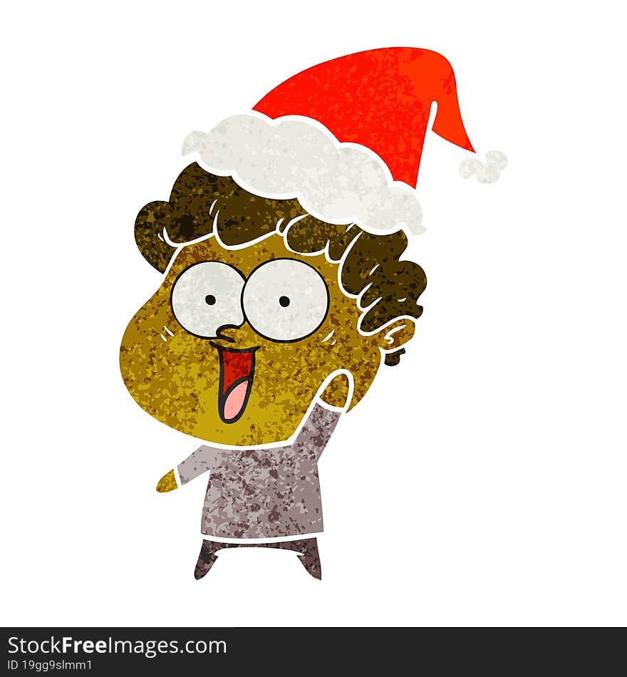 retro cartoon of a happy man wearing santa hat