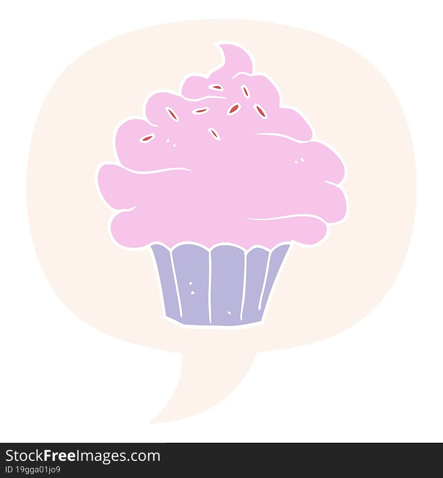 Cartoon Cupcake And Speech Bubble In Retro Style