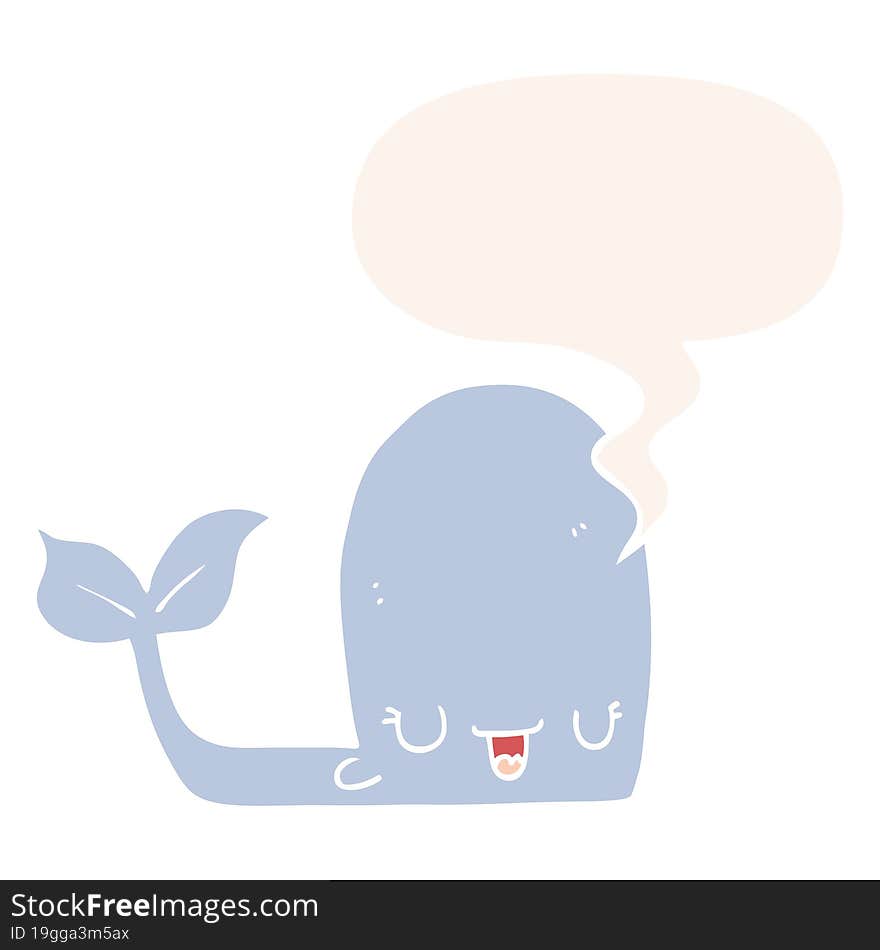 cartoon happy whale and speech bubble in retro style