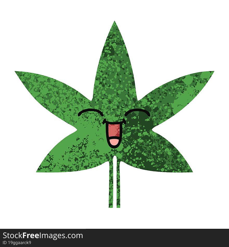 retro illustration style cartoon of a marijuana leaf