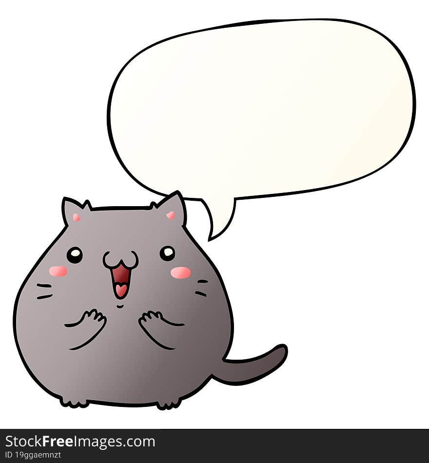 Happy Cartoon Cat And Speech Bubble In Smooth Gradient Style