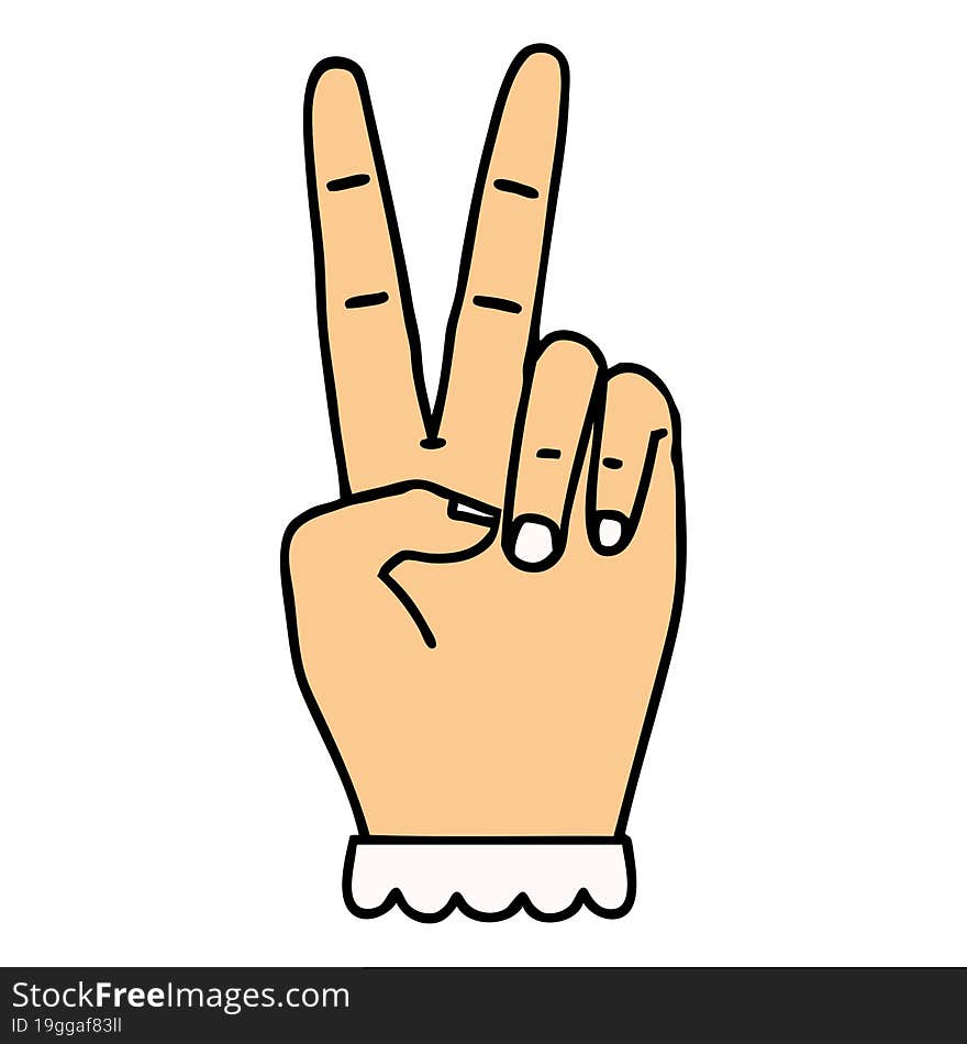 Retro Tattoo Style peace symbol two finger hand gesture. Retro Tattoo Style peace symbol two finger hand gesture