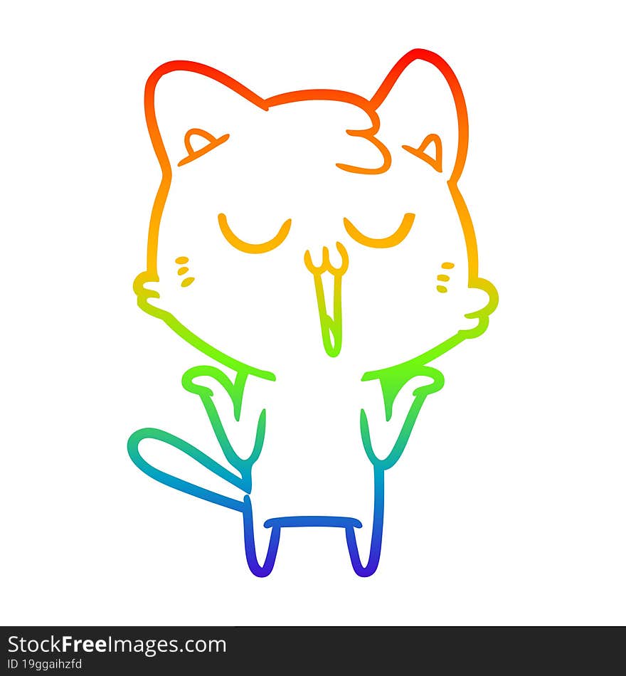 Rainbow Gradient Line Drawing Cartoon Cat Singing