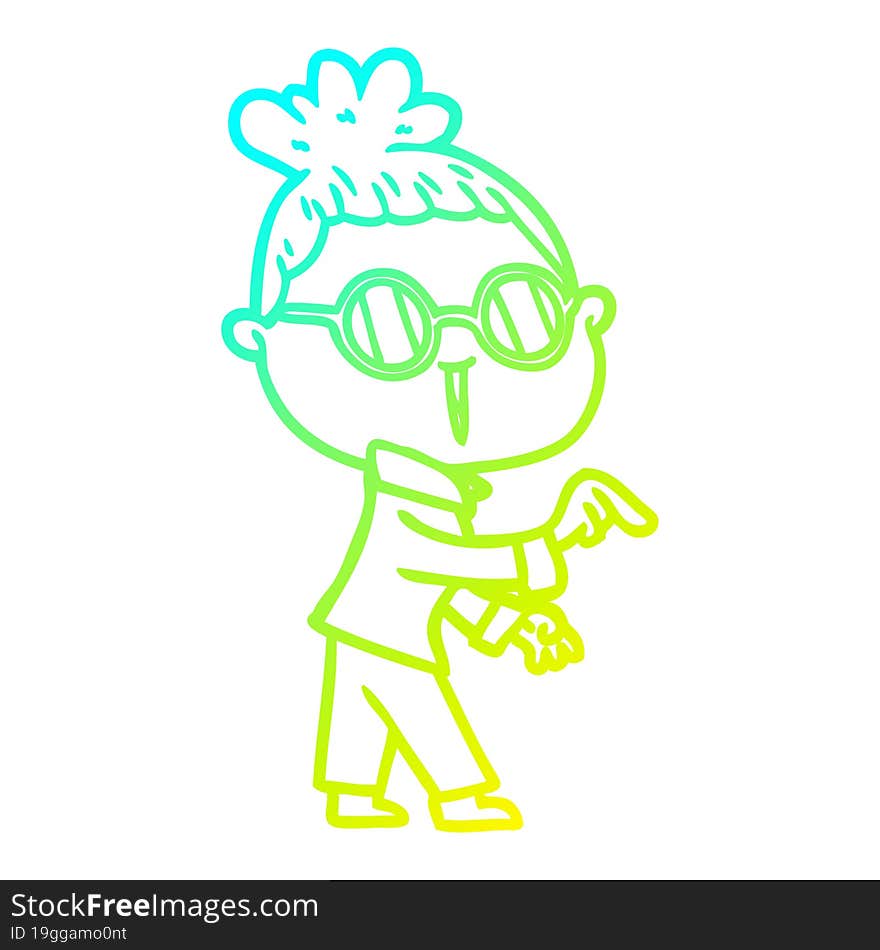 cold gradient line drawing cartoon woman wearing spectacles