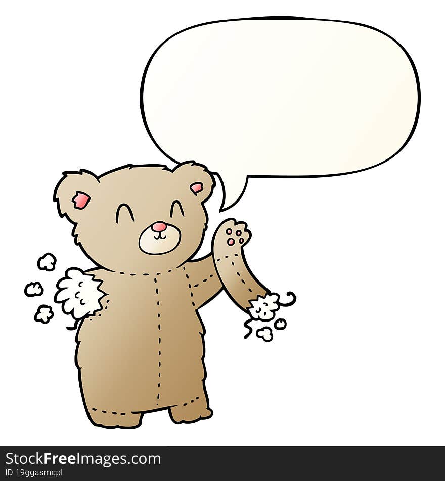 cartoon teddy bear with torn arm with speech bubble in smooth gradient style. cartoon teddy bear with torn arm with speech bubble in smooth gradient style