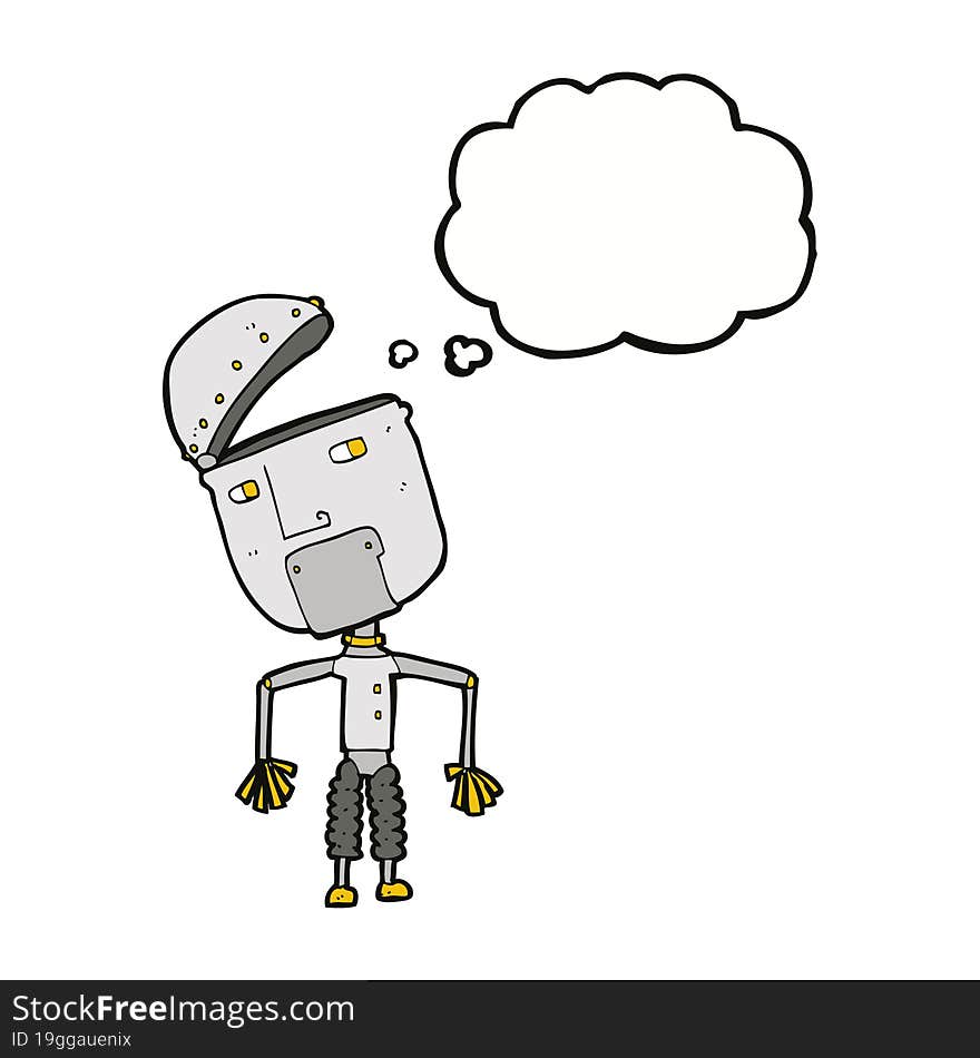 cartoon funny robot with thought bubble