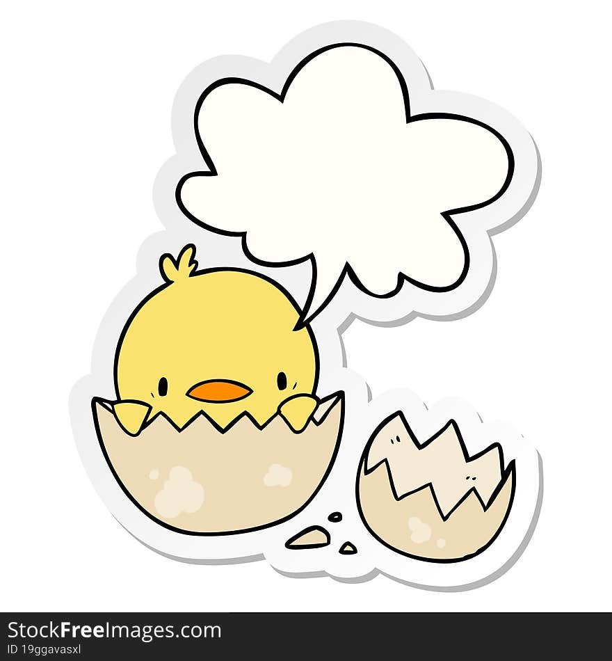 cute cartoon chick hatching from egg and speech bubble sticker