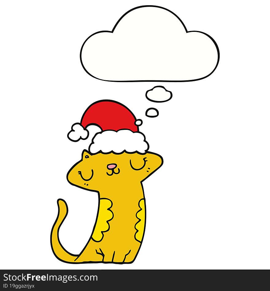 cute cartoon cat wearing christmas hat and thought bubble