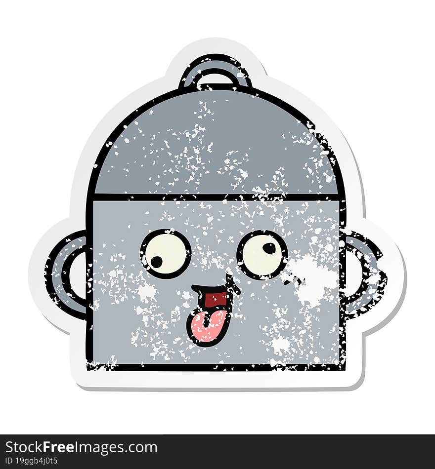 distressed sticker of a cute cartoon cooking pot