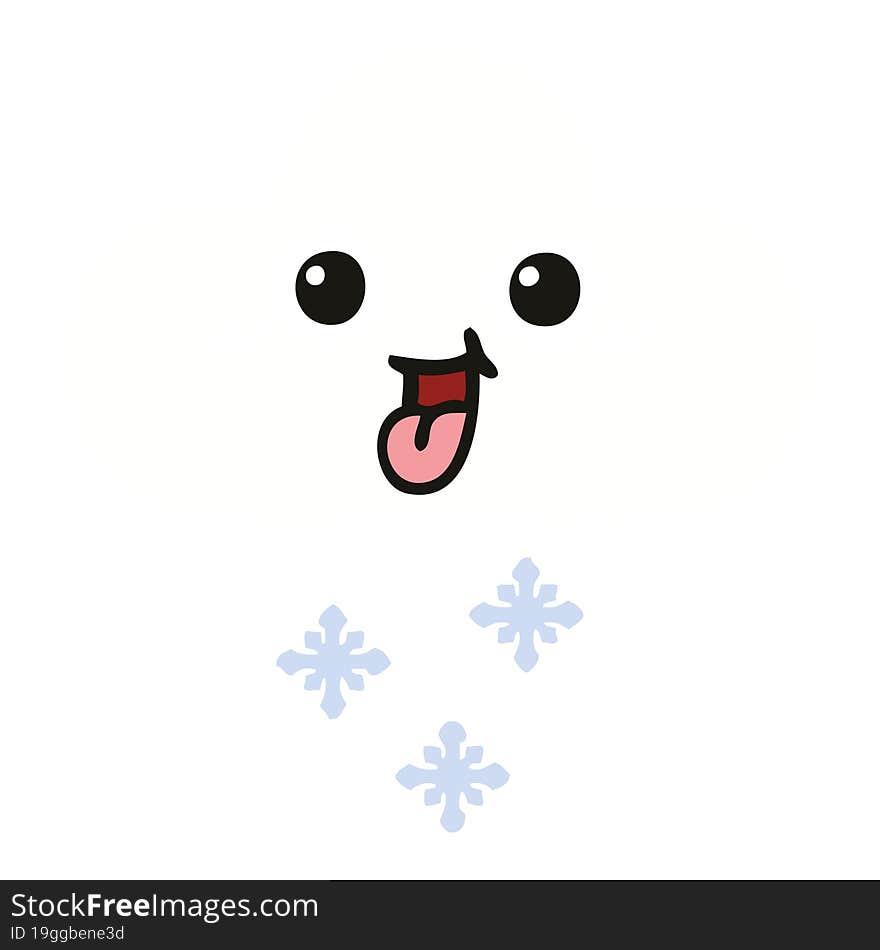 flat color retro cartoon of a snow cloud