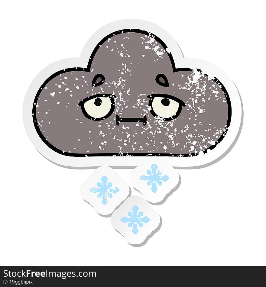 distressed sticker of a cute cartoon storm snow cloud