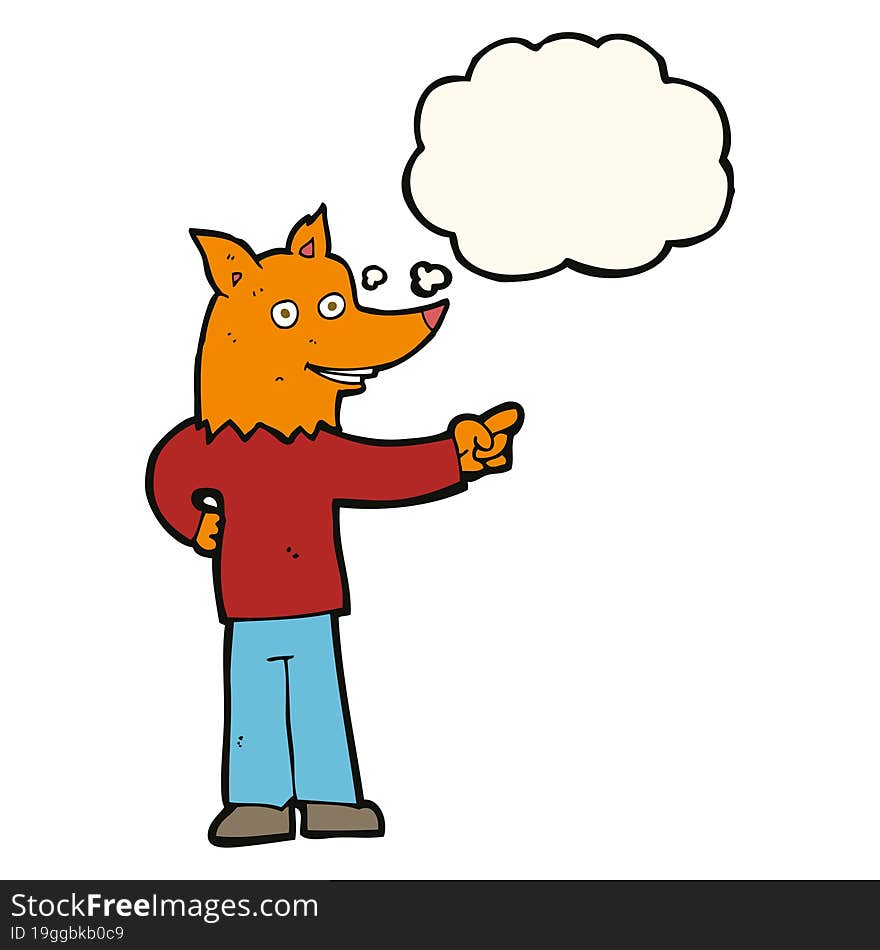 Cartoon Fox Man Pointing With Thought Bubble