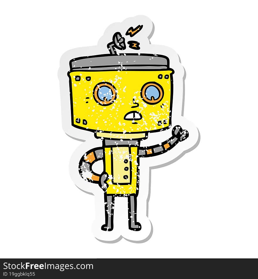 distressed sticker of a cartoon robot