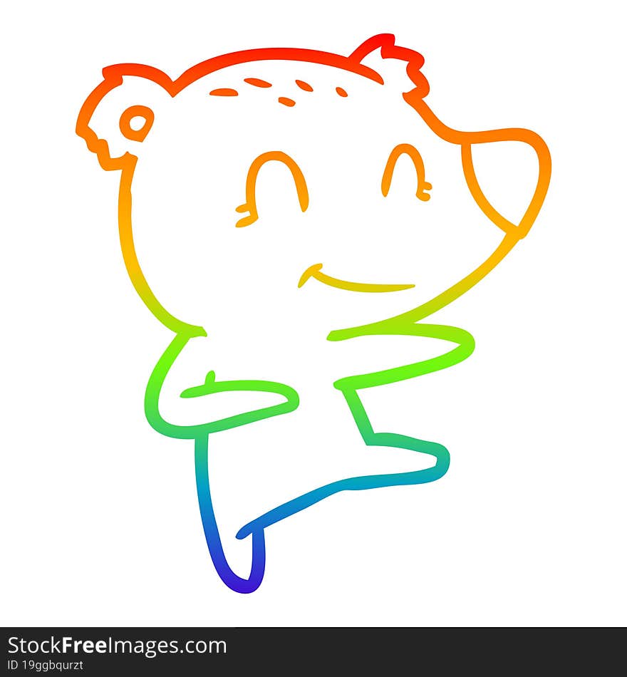 rainbow gradient line drawing smiling dancing bear cartoon