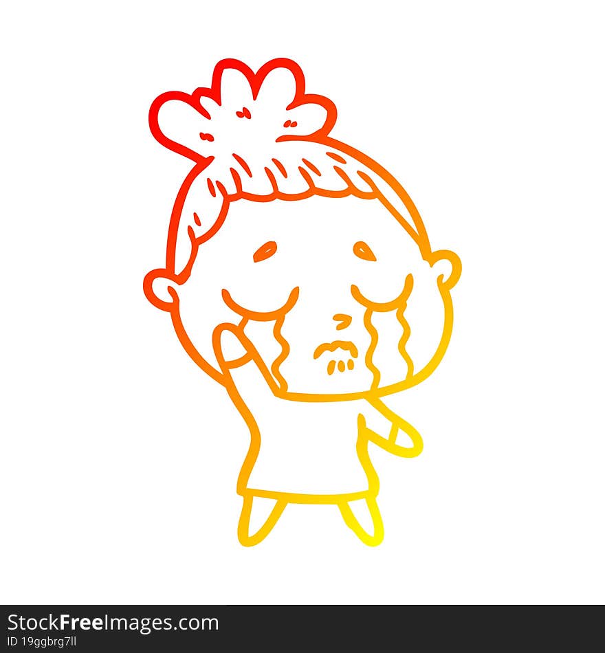 warm gradient line drawing of a cartoon crying woman