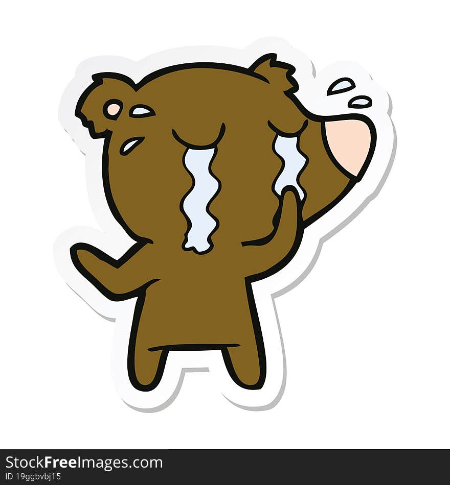 sticker of a cartoon bear crying