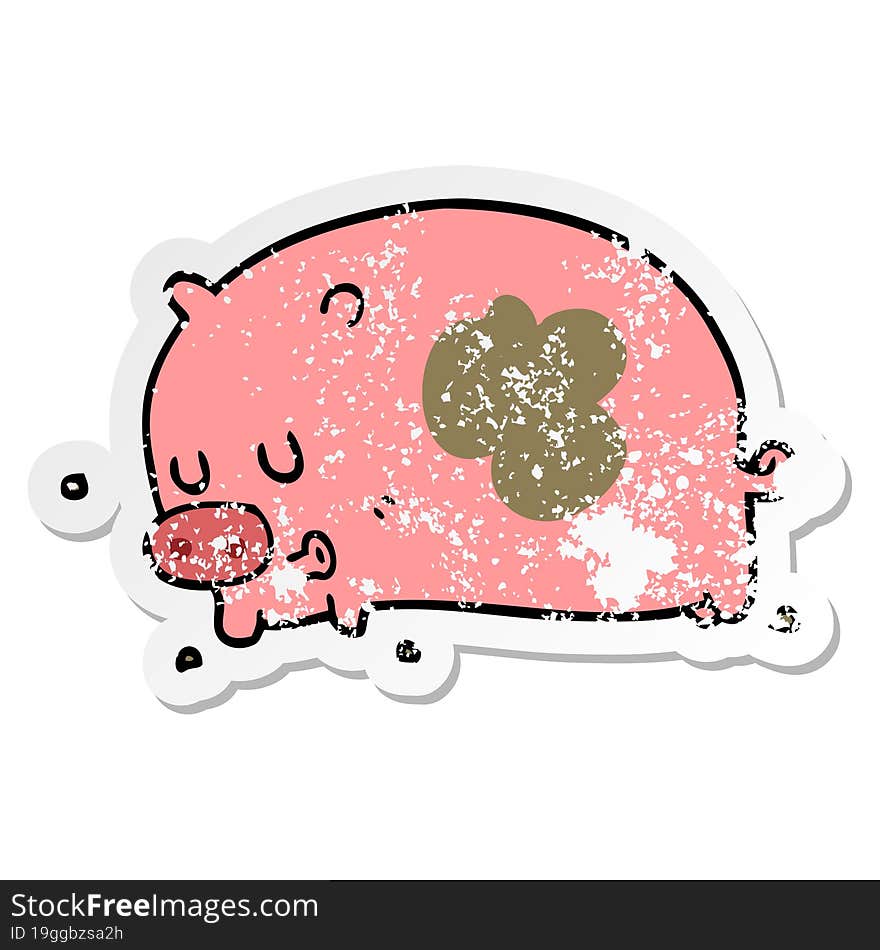 distressed sticker of a cute cartoon pig