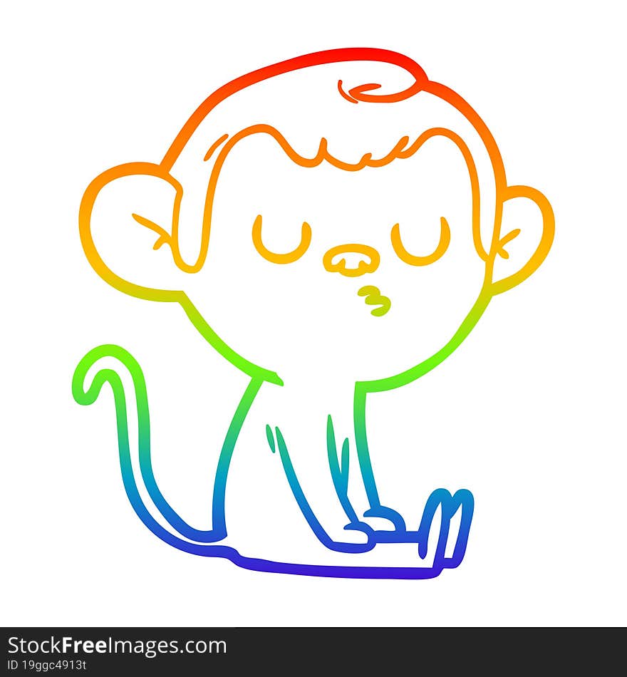 Rainbow Gradient Line Drawing Cartoon Monkey