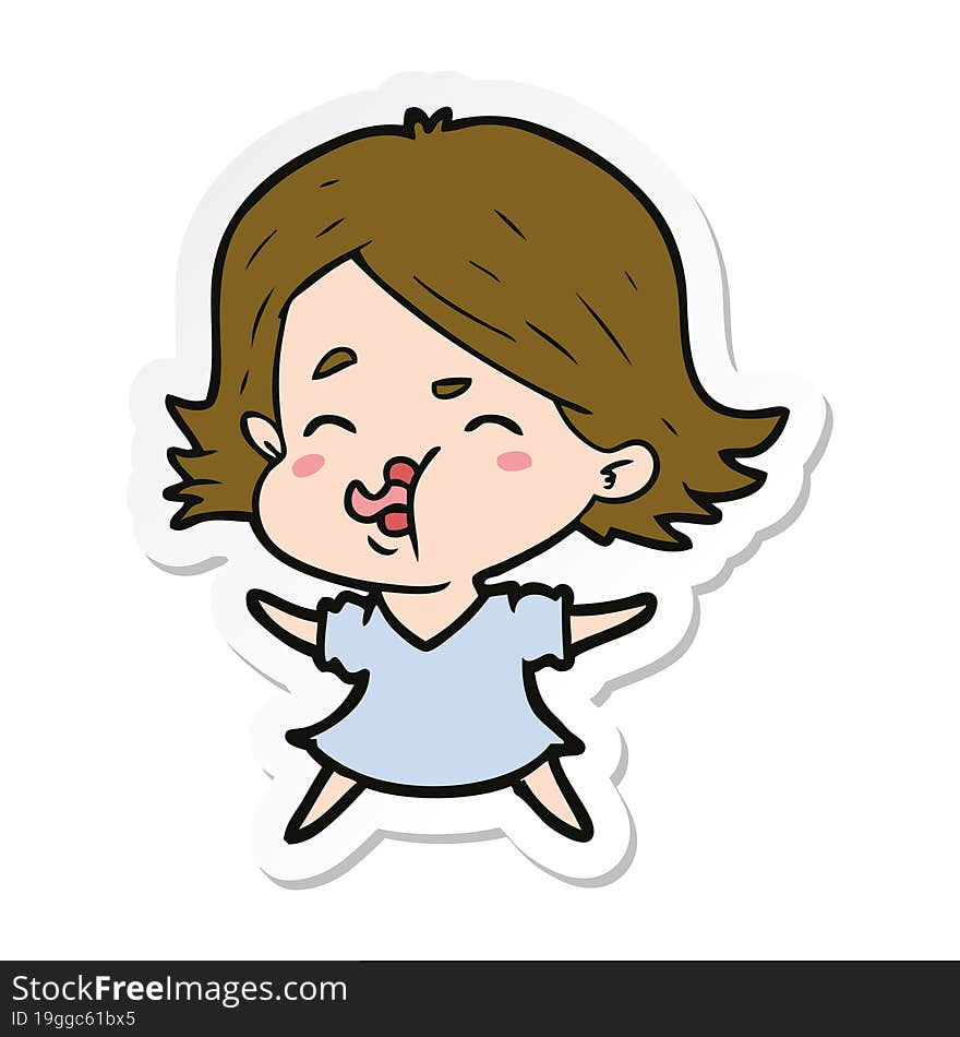 sticker of a cartoon girl pulling face