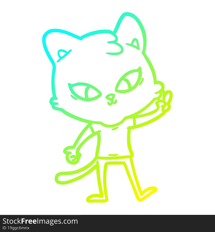 cold gradient line drawing of a cute cartoon cat