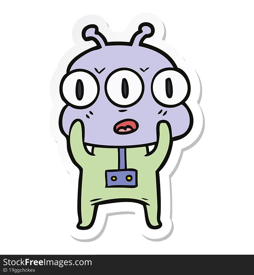 sticker of a cartoon three eyed alien