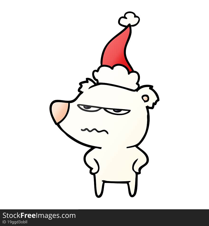 angry bear polar gradient cartoon of a wearing santa hat