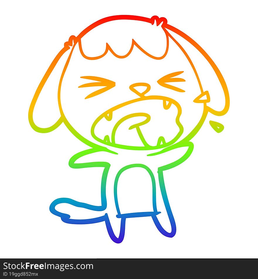 rainbow gradient line drawing of a cute cartoon dog barking