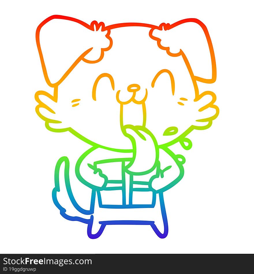 Rainbow Gradient Line Drawing Cartoon Panting Dog With Present