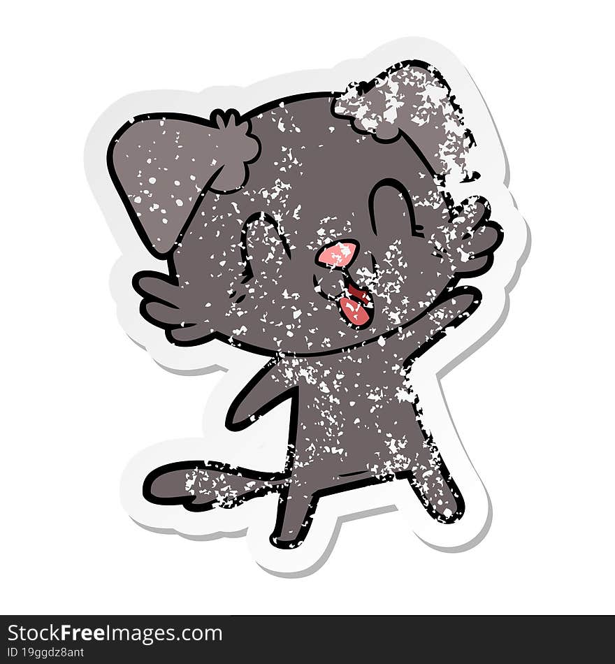 distressed sticker of a laughing cartoon dog